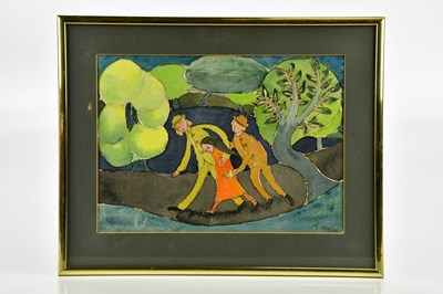 Lot 1744 - KATHLEEN MAJOR; watercolour, stylised figures...