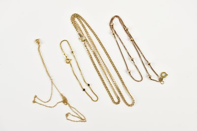 Lot 1619 - Four 9ct yellow gold chains, combined approx...