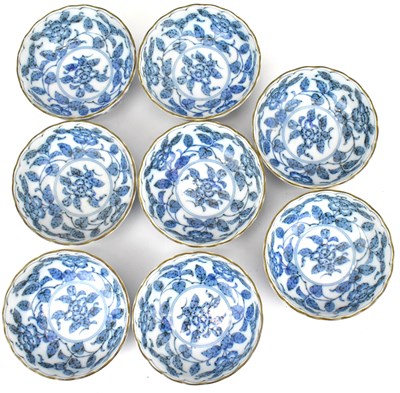Lot 373 - Eight 20th century Japanese blue and white floral bowls