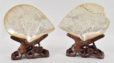 Lot 570 - A pair of modern Chinese carved mother of...