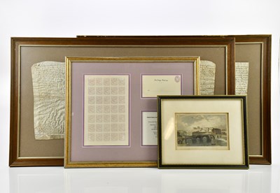 Lot 1533 - Two framed indentures, one with wax seal, a...