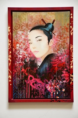 Lot 1836 - TROIKA; spray paint on canvas, 'Enchanting',...