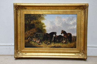Lot 1601 - UNATTRIBUTED; oil on canvas, farmyard scene...