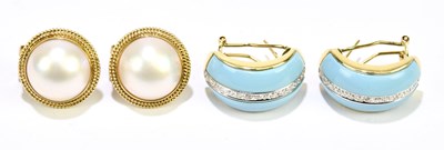 Lot 1500 - A pair of 9ct and mabe pearl earrings,...