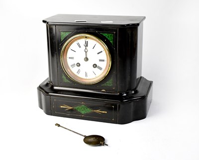 Lot 109 - A late 19th century slate mantel clock