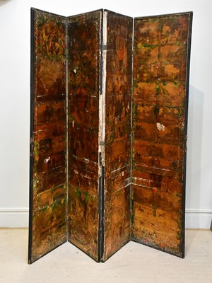 Lot 2560 - An early 20th century four panel découpage...