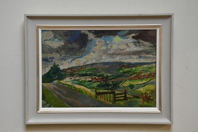 Lot 1844 - GEORGE HODGKINSON; oil on board, 'Saddleworth...