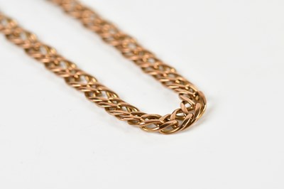 Lot 1596 - A 9ct yellow gold flat link chain, length 48cm,...
