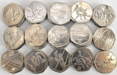 Lot 709 - Fifty-nine various modern commemorative 50p...