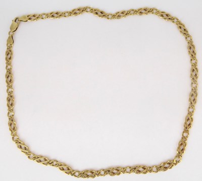Lot 820 - A 9ct gold fancy link necklace with lobster...