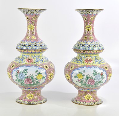 Lot 1041 - A pair of 20th century Chinese cloisonné vases...