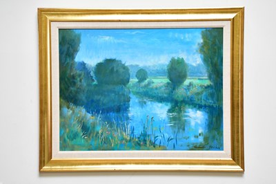 Lot 1821 - PHILIP HICKS; oil on canvas, river scene,...