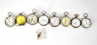Lot 1104 - Eight hallmarked silver and white metal pocket watches