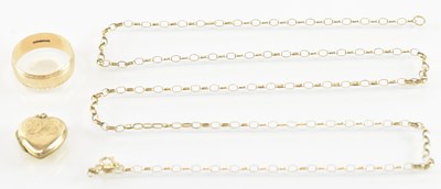 Lot 771 - A 9ct yellow gold band, size Q, a 9ct yellow...