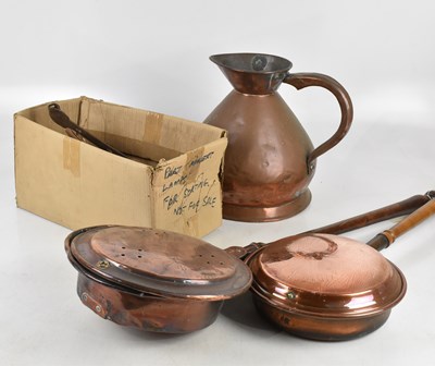 Lot 1495 - A collection of horseshoes, two copper warming...