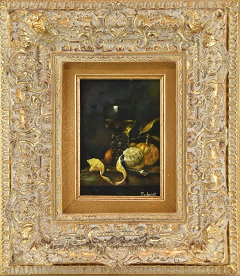 Lot 174 - SCHMIDT; oil on board, still life of fruit,...