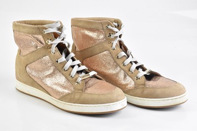 Lot 2095 - JIMMY CHOO; a pair of nude suede and glitter...