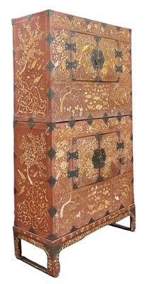 Lot 540 - A Chinese red lacquer and mother of pearl...
