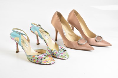 Lot 2100 - JIMMY CHOO; a pair of pink satin stiletto...