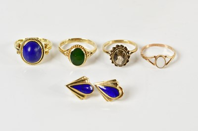 Lot 1513 - A pair of 9ct yellow gold and lapis lazuli Art...