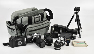 Lot 2672 - OLYMPUS; an Olympus OM-1n 35mm film camera,...
