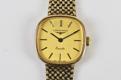 Lot 1837 - LONGINES; a lady's 9ct yellow gold quartz...