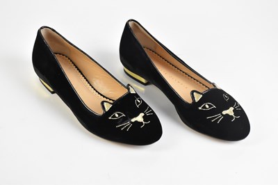 Lot 2103 - CHARLOTTE OLYMPIA; a pair of black velvet flat...
