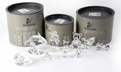 Lot 355 - SWAROVSKI; nine Silver crystal figures to...