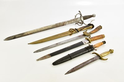 Lot 1336 - Four German horn handled hunting knives, with...