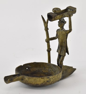 Lot 603 - A small figural Benin bronze incense burner,...