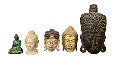 Lot 593 - A large carved wooden mask of Buddha, height...