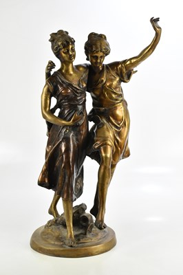 Lot 2682 - A large bronze figure group of two maidens...