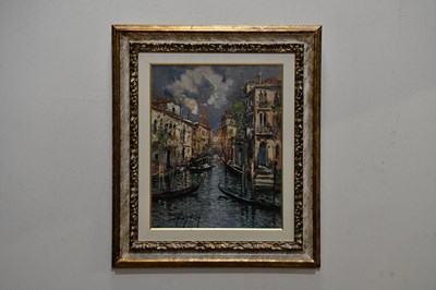 Lot 1714 - CIRO CANZANELLA; oil on canvas, Venetian scene,...