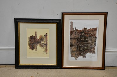 Lot 1651 - LUKE PUTAMINS; ink drawing of Bruges canal...