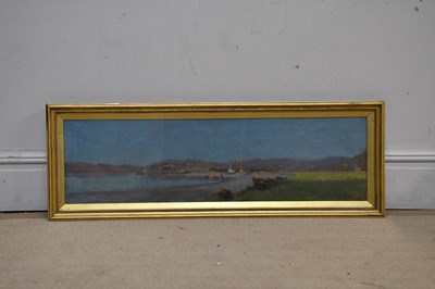 Lot 1695 - TOM ROBERTSON; oil on canvas, lake scene,...