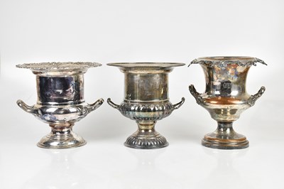 Lot 1427 - Three silver plated ice buckets, largest 27cm...