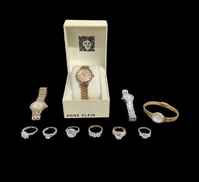 Lot 808 - Six silver and silver coloured white stone set...