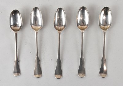 Lot 704 - Five provincial silver teaspoons with Fiddle...