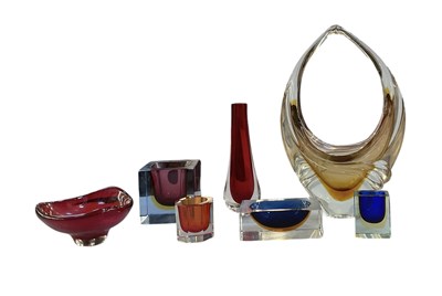 Lot 522 - WHITEFRIARS; a red art glass bud vase, height...