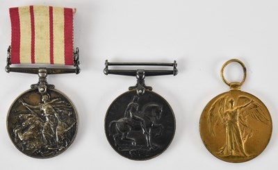 Lot 336 - Three WWI medals comprising a Naval General...