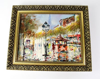 Lot 438 - UNATTRIBUTED; Continental street scene, church...