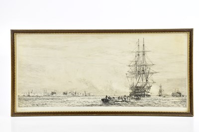 Lot 1655 - W L WYLLIE; etching, HMS Victory and other...