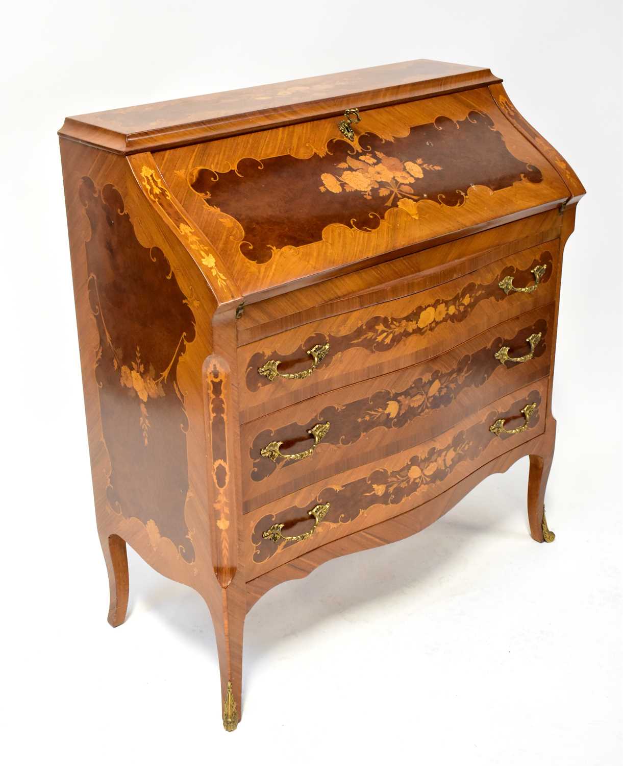 Lot 91 - A Louis XV style inlaid bureau, the fall front...