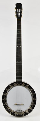 Lot 2903 - DOUGLAS & CO; a six string banjo with mahogany...