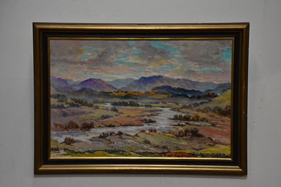 Lot 1776 - A J HASTINGS; oil on board, mountainous river...