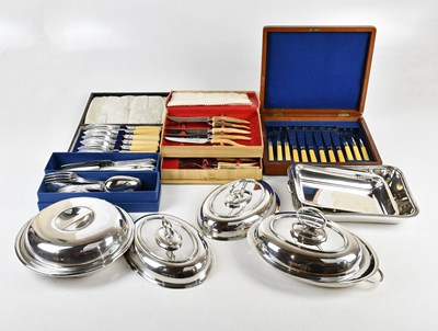 Lot 1420 - A collection of boxed plated cutlery and tureens.