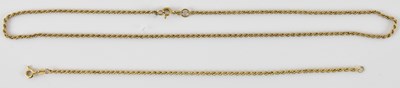 Lot 869 - A 9ct gold dainty rope twist necklace, length...