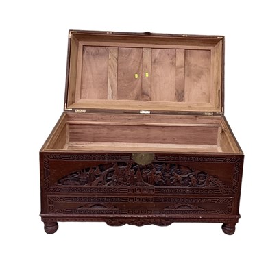 Lot 48 - A camphorwood chest, with carved top and sides...