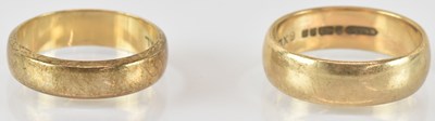 Lot 794 - Two 9ct gold band rings, sizes M and P,...