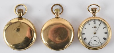 Lot 974 - Three gold plated cased pocket watches...